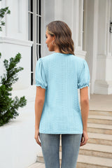 V-neck Spliced Hemmed Short Sleeve T-shirt