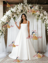 White Satin Straps Wedding Dress
