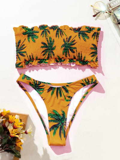 Printed Pleats Two Piece Bikini