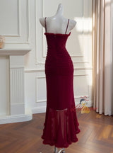 Burgundy Pleats Irregular Suspender Dress