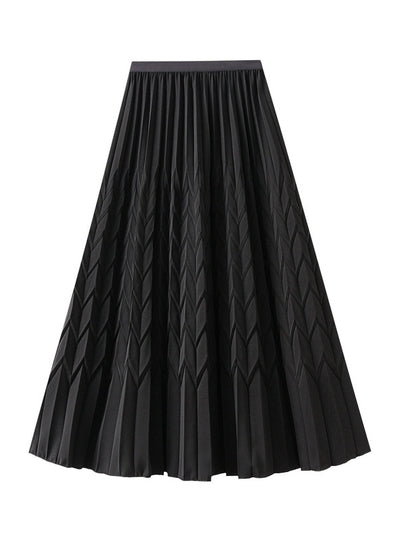 Elastic High Waist Solid Color Pleated Skirt