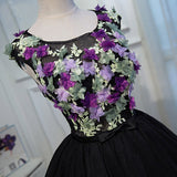 Black Tulle Backless 3D Flower Homecoming Dress