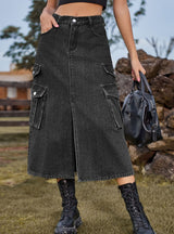 Elastic Waist Denim Casual Long Skirt