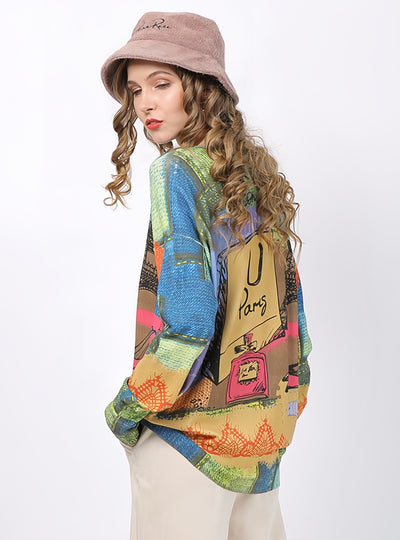 Loose Long-sleeved Round Neck Animal Prints Sweater