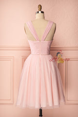 Pink Tulle Pleats Beading Homecoming Dress