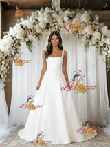 White Satin Straps Wedding Dress