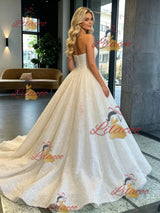 White Sequins Strapless Wedding Dress