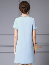 Blue Short Sleeve Crystal Mother Of The Bride Dress