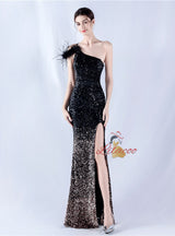 Sequins One Shoulder Split Prom Dress