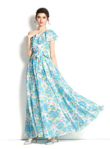 One-shoulder Ruffled Printed Dress