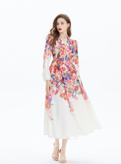 Palace Lantern Sleeve Floral Print Long-sleeved Dress