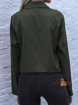 Lapel Drawstring Long Sleeve Solid Color Shirt