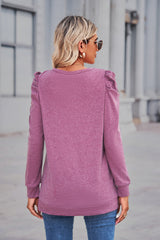 Round Neck Pleated Long Sleeve T-shirt
