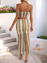 Color Striped Tube Top Skirt Slim Two-piece Suit