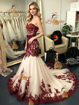 Ivory Tulle Strapless Appliques Prom Dress