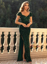 Sexy Slit Sequined Long Dress