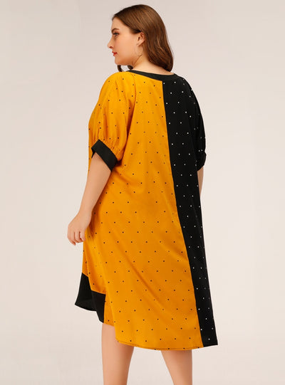 Loose Contrast Polka Dot Plus Size Dress