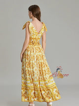 Retro V-neck Printed Slim Dress