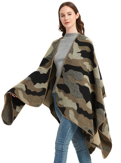 Jacquard Thick Camouflage Split Shawl
