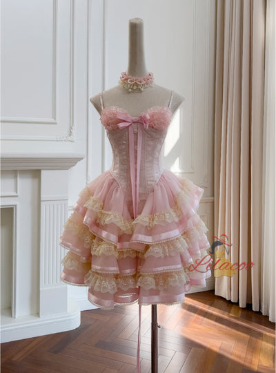 Pink Retro Sling Lace Cake Fluffy Dress