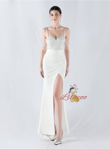 Mermaid Spaghetti Straps Beading Split Prom Dress