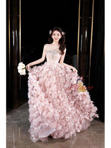 Pink Tulle 3D Flower Beading Quinceanera Dress
