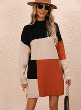 Colour Matching Round Neck Long Sweater