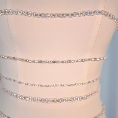 Simple White Strapless Beading Pearls Wedding Dress