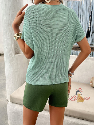 Temperament Casual Knitted Short Sweater Suit