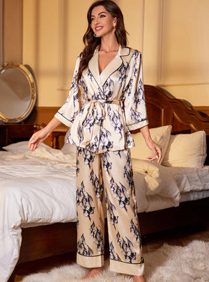 Silk Lace-up Pajamas Suit