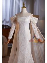 White Mermaid Lace Long Sleeve Wedding Dress