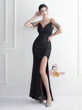 Mermaid Sequins Spghetti Straps Beading Prom Dress