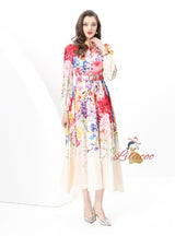 Retro Stand-up Breasted Print Long Dress