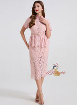 Lace Short Sleeve Slit Slim Diamond Dress