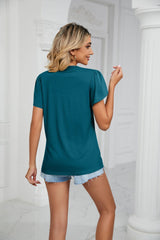 V-neck Short Sleeve Solid Color T-shirt