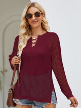 Hollow Loose Round Neck Split Sweater