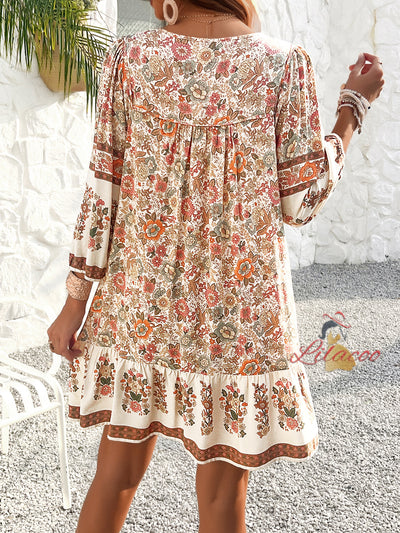 Casual Bohemian Printed V-neck Dress