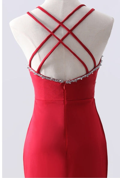 Burgundy Mermaid V-neck Beading Prom Dress