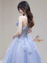 Blue Tulle Sequins Off the Shoulder Butterfly Prom Dress