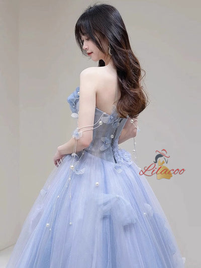Blue Tulle Sequins Off the Shoulder Butterfly Prom Dress