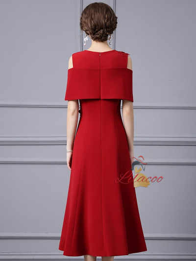 Red Beading Scoop Neck Mother Of The Bride Dress