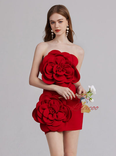 Three-dimensional Flower Slim Dress