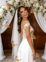 White Satin Lace Off the Shoulder Split Wedding Dress