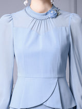 Light Blue Long Sleeve Mother Of The Bride Dress