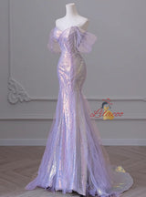 Purple Mermaid Sequins Pleats Prom Dress