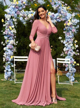 Chiffon V-neck Slim Split Long Prom Dress