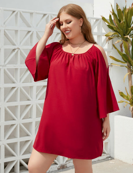 Large Size Round Neck Split Dress