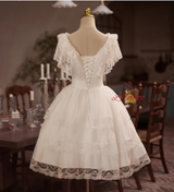 White Lace Tiers Homecoming Dress