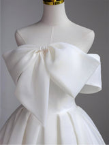 A-Line White Strapless Bow Wedding Dress