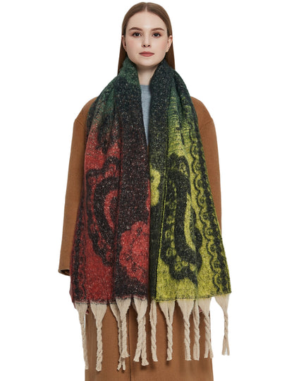 Thick Fringed Jacquard Scarf